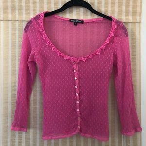 Betsey Johnson pink mesh cardigan top
